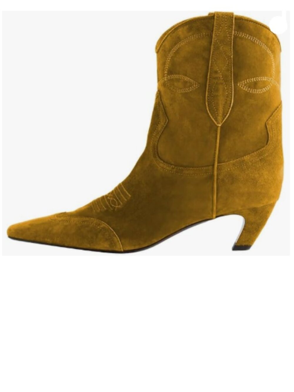 FSJ Goldenrod Suede Square Toe Comfort Kitten Low Heel Ankle Boot Pull On Boot